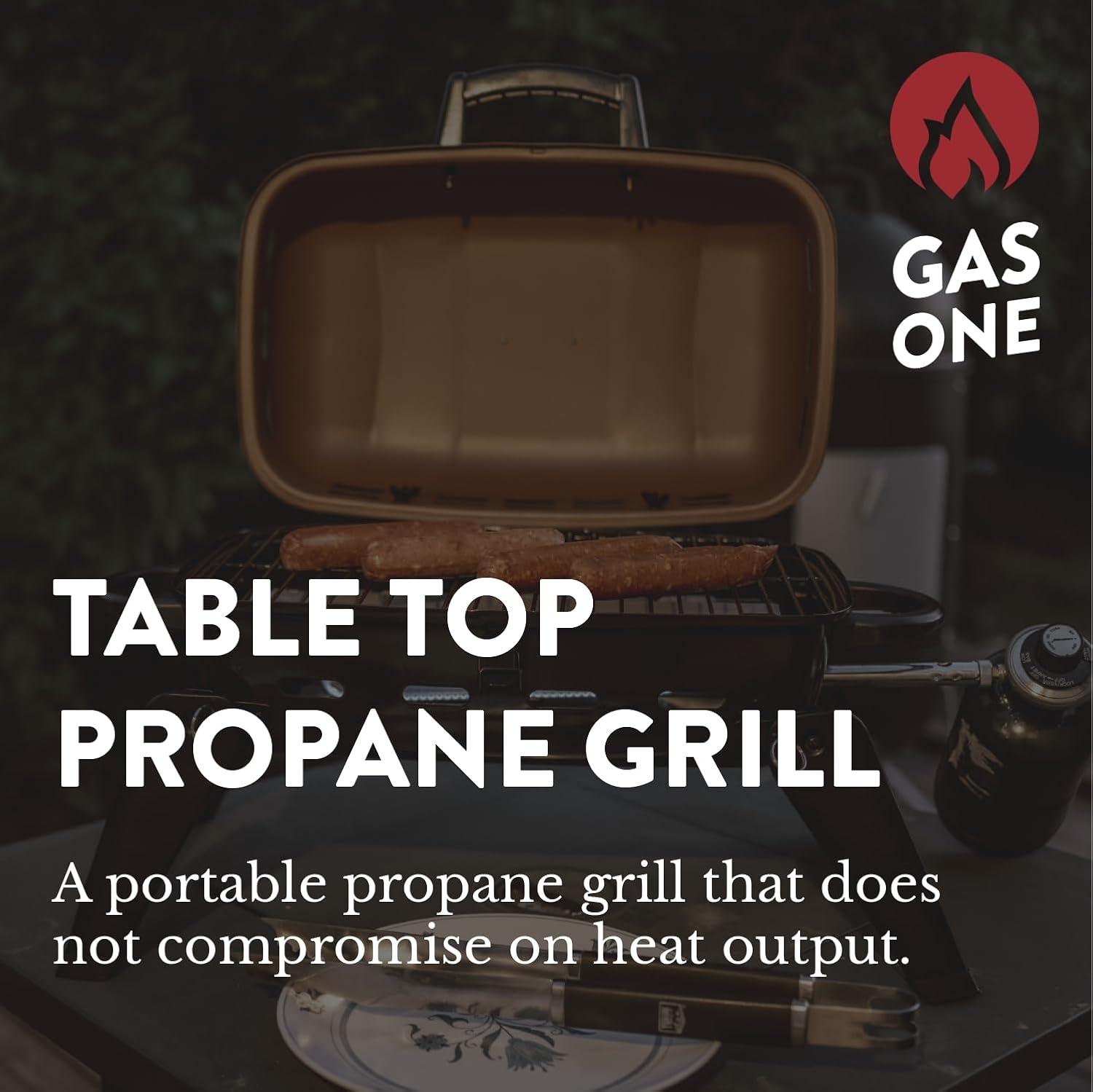 Gas One Tabletop Propane Grill – Portable Grill Propane with Heat Resistant Handles, Large Cooking Surface – User Friendly Temperature Control Knob Portable Gas Grill for RV, Camping, Home Use