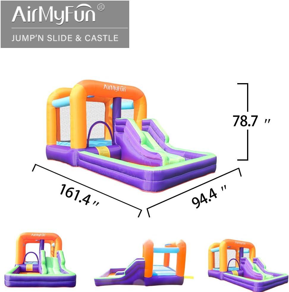 AirMyFun Bounce House for Kids, Inflatable Bounce House with Slide, Jumping Bouncy Area with Air Blower, Suitable for Playing Outdoor and Indoors, Continuous Blower Included