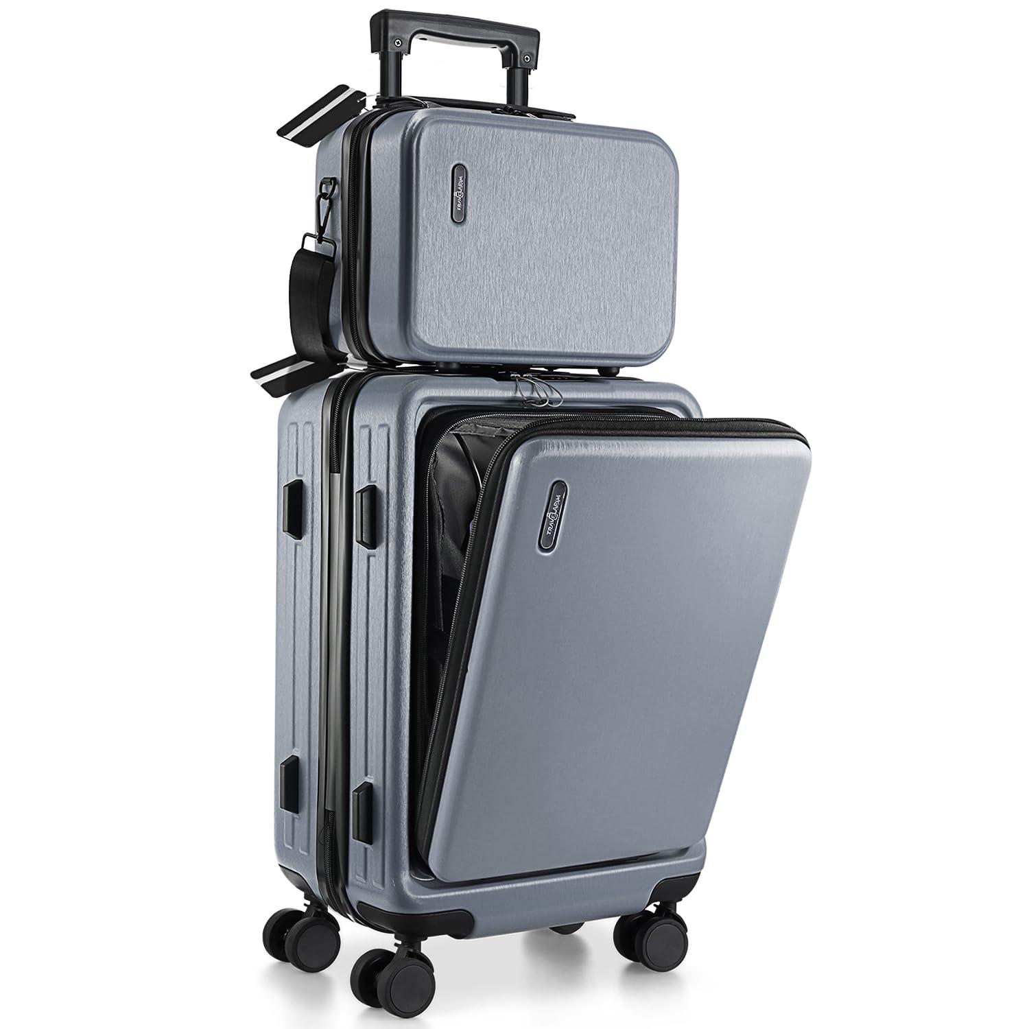 TravelArim 22" Airline Approved Hard-shell Carry On Luggage with Attachable Cosmetic Case - Gray