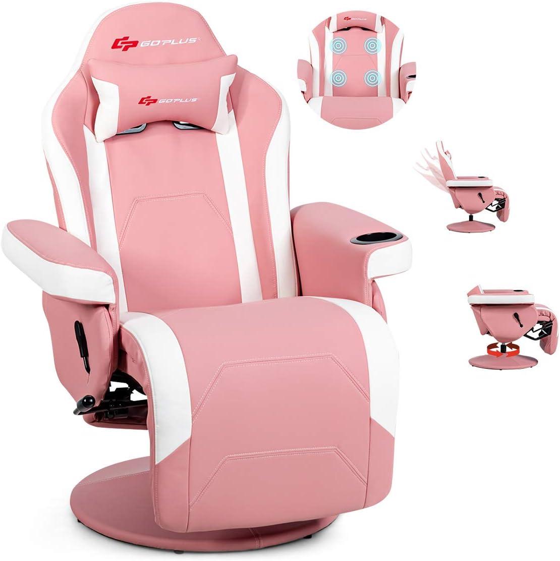 Costway Costway Goplus Reclining PC & Racing Game Chair with Footrest in Pink
