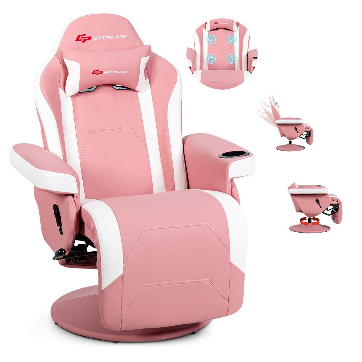 Costway Costway Goplus Reclining PC & Racing Game Chair with Footrest in Pink