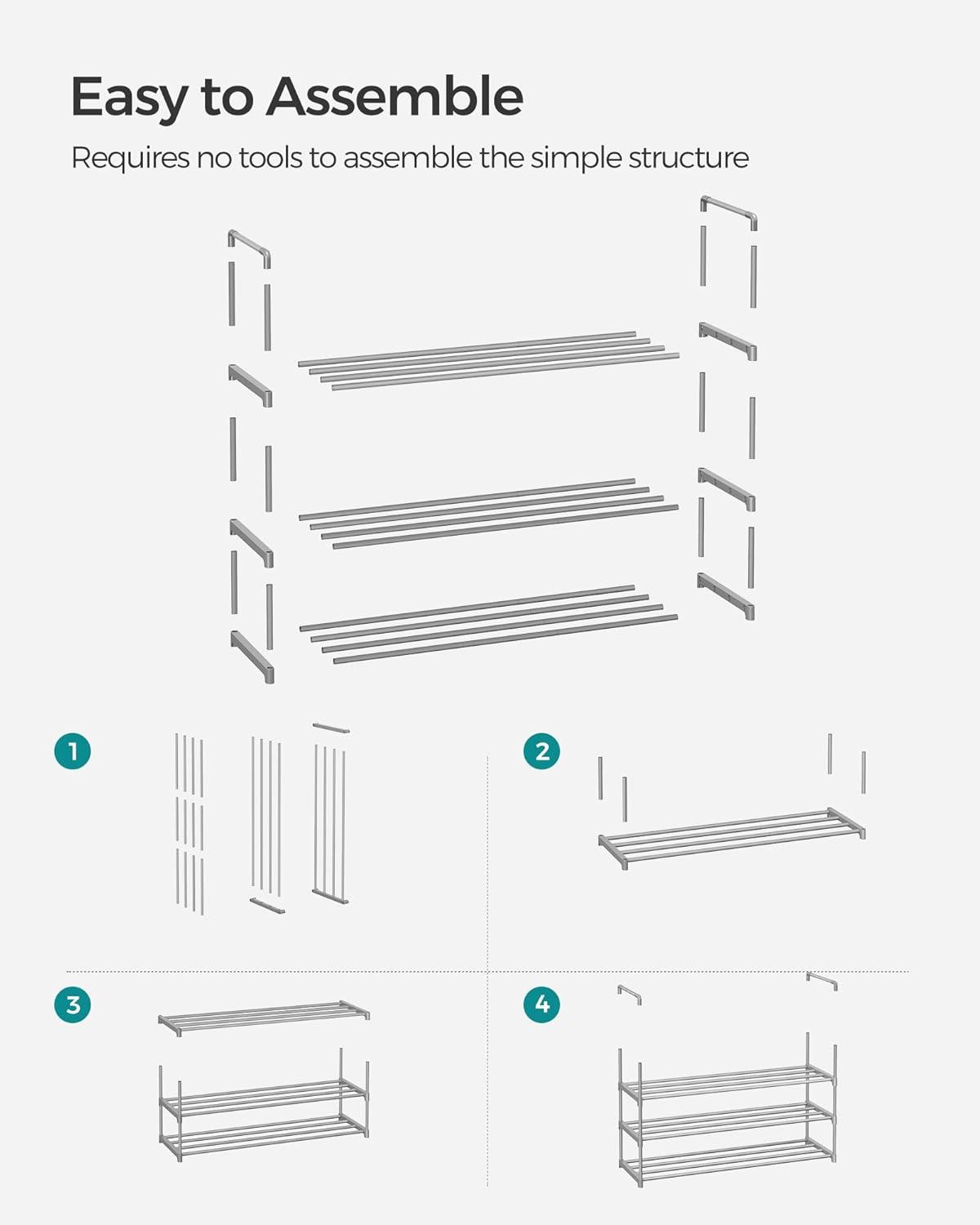 Grey 3-Tier Metal and Plastic Shoe Rack