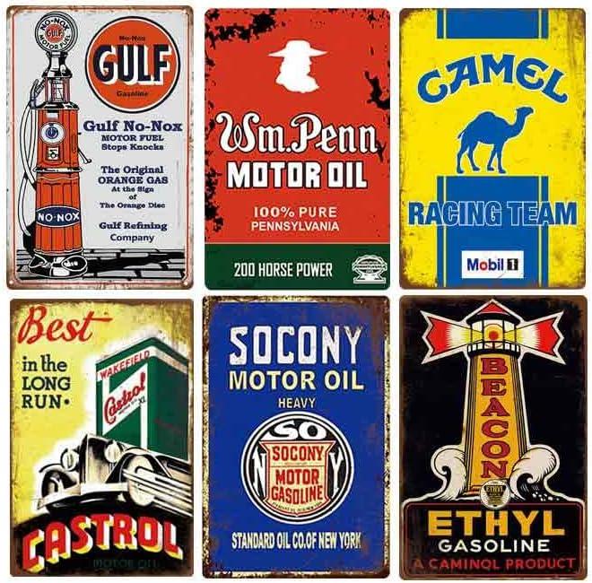 12-Piece Vintage Metal Gas and Oil Garage Wall Signs