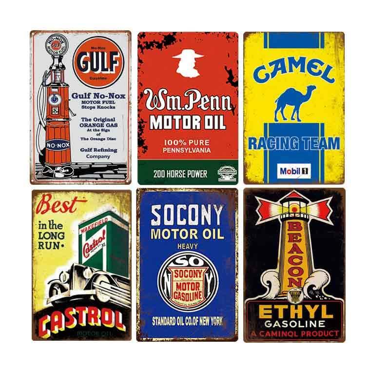 12-Piece Vintage Metal Gas and Oil Garage Wall Signs