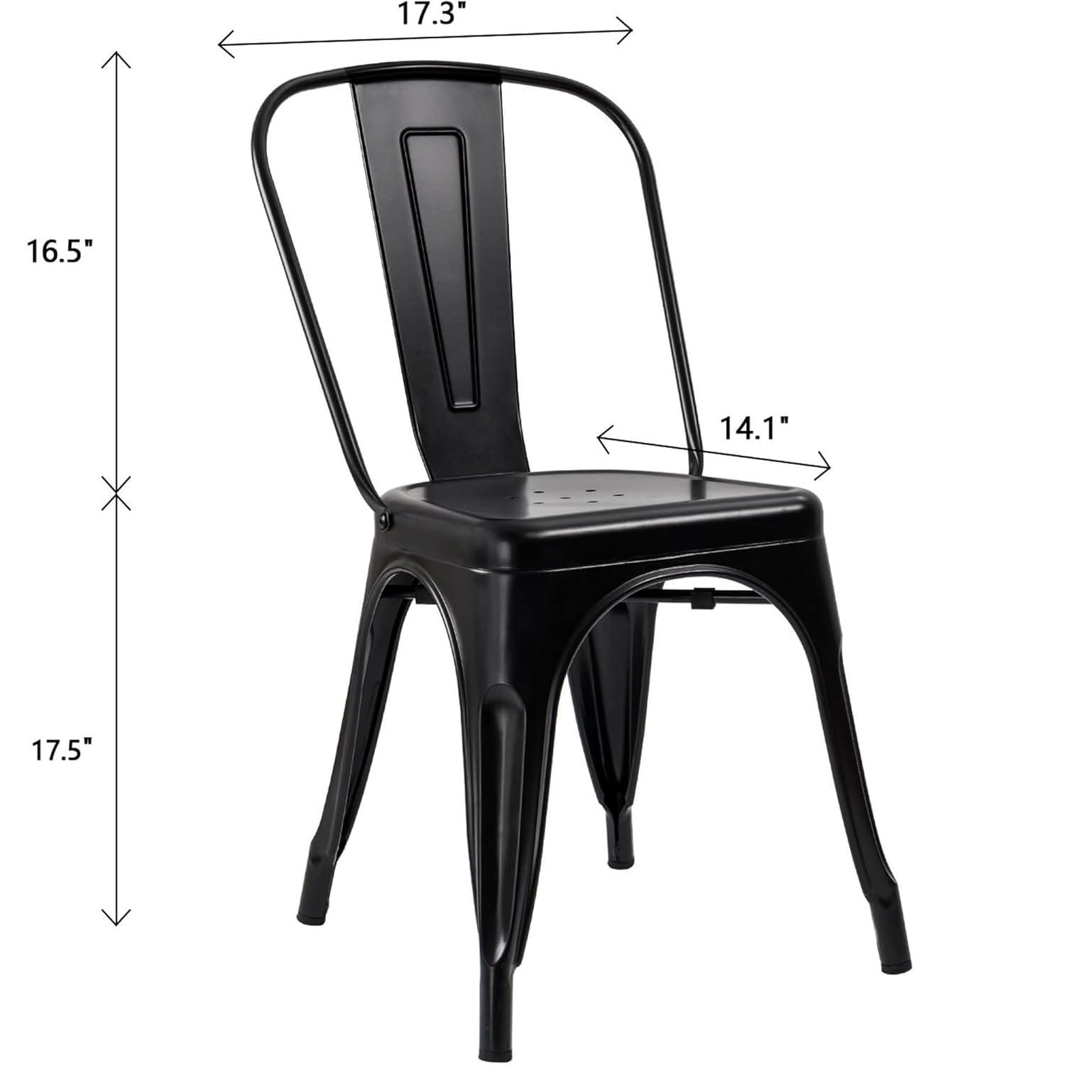 Flamaker Metal Dining Chairs Indoor-Outdoor Use Stackable Side Chairs with Back Industrial Kitchen Classic Trattoria Chair Set of 4 (Black)