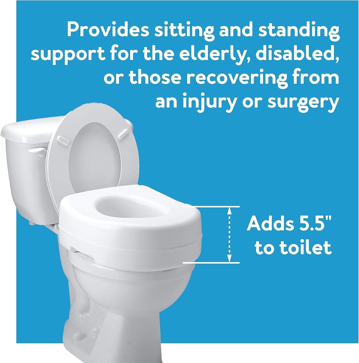 Carex E-Z Lock Toilet Seat and Safety Frame Combo Pack, 5-Inch Height Lift Seat Riser for Elderly and Handicap, Commode Chair for Elderly - Fits and Locks to Round or Elongated Toilets