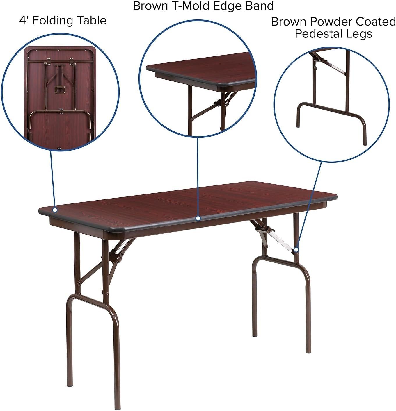 Flash Furniture Wofford 24" x 48" Rectangular Mahogany Melamine Laminate Folding Banquet Table