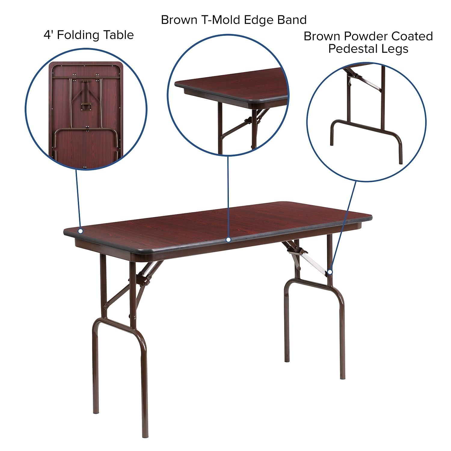 Flash Furniture Wofford 24" x 48" Rectangular Mahogany Melamine Laminate Folding Banquet Table