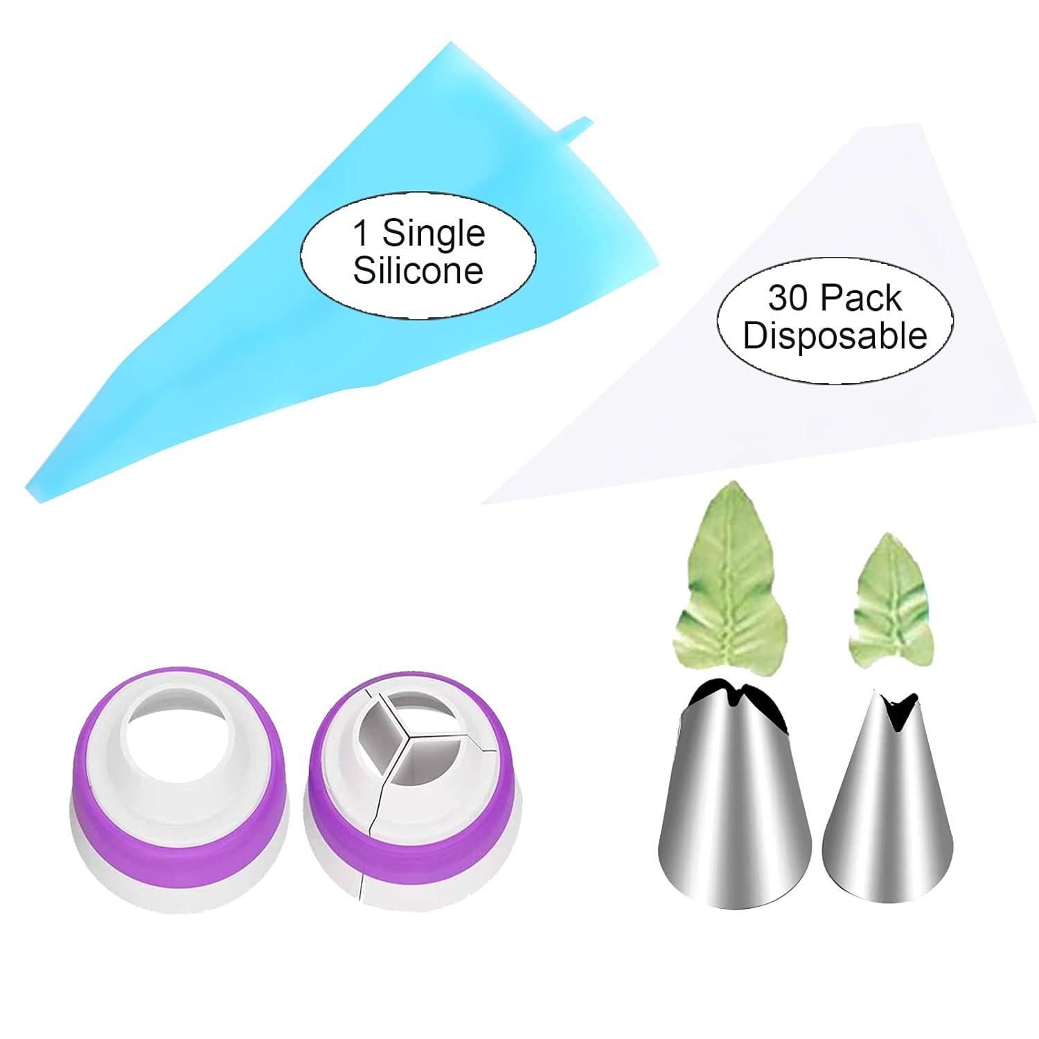 47 Pcs Russian Piping Tips Set, 12 Flower Frosting Nozzles Icing Tips for Cake Decorating Tips Kit, Baking Supplies for Cookie Cupcake, 2 Leaf Piping Tips 2 Couplers 30 Pastry Baking Bags YLYL