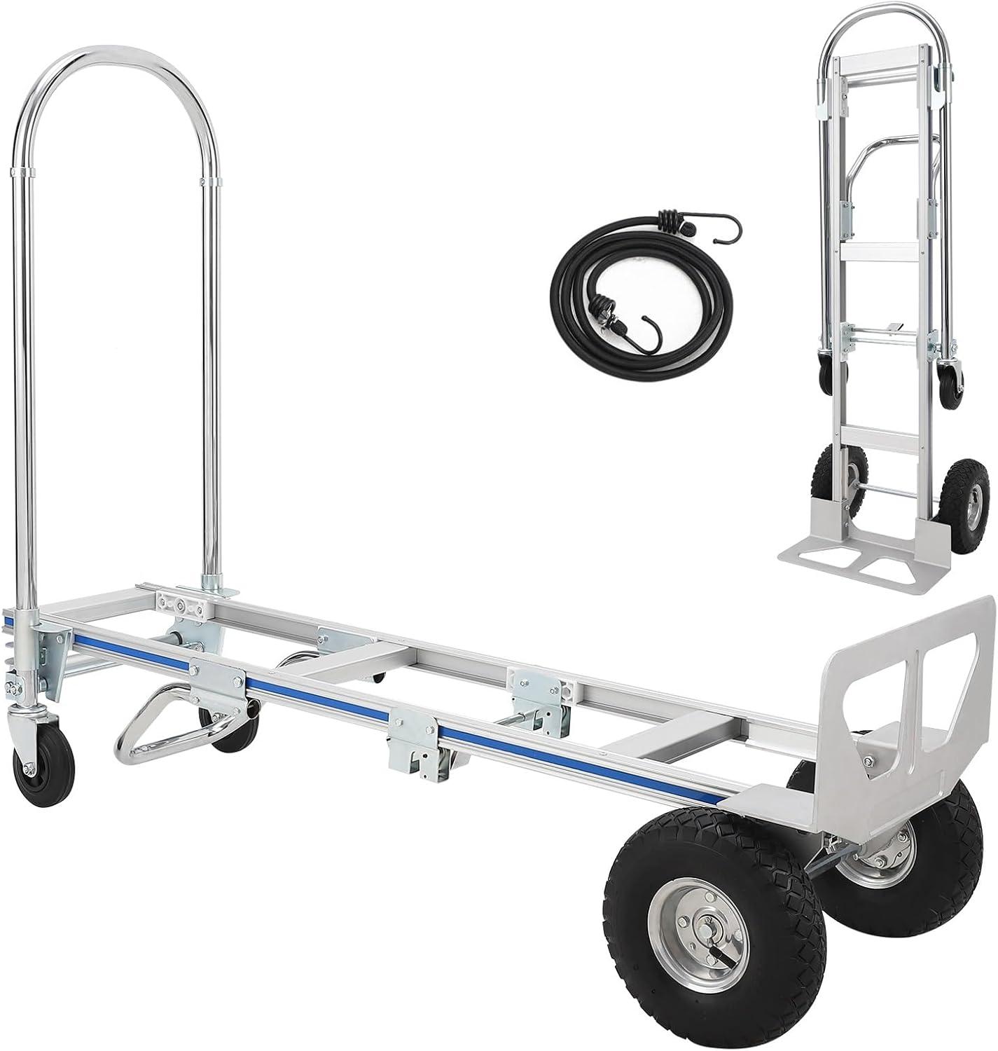Silver Aluminum Folding Hand Truck Dolly with Wheels, 770 lbs Capacity