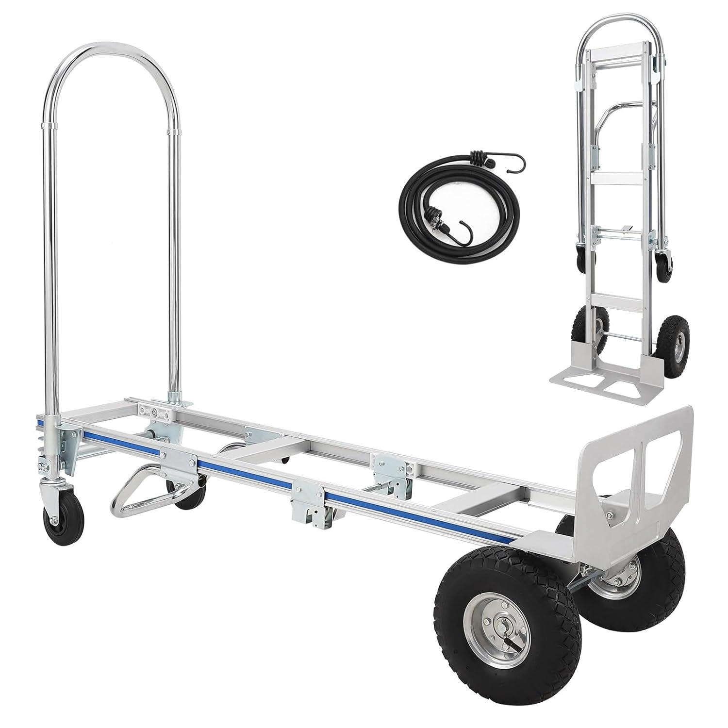 Silver Aluminum Folding Hand Truck Dolly with Wheels, 770 lbs Capacity