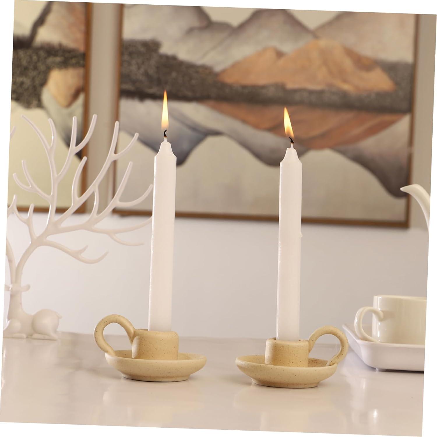 2Pcs Ceramic Candlestick Nordic Style Candleholder Desktop Candle Stand