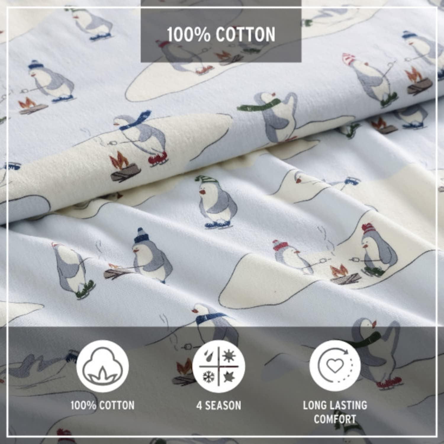 Eddie Bauer 196481 Flannel Sheet Set, Twin, Skating Penguins