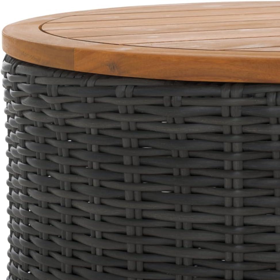 SAFAVIEH Couture Anguilla Outdoor Patio Round Wicker Coffee Table with Storage, Dark Grey