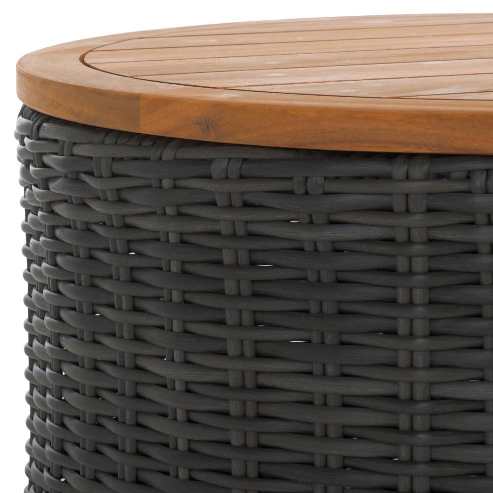 SAFAVIEH Couture Anguilla Outdoor Patio Round Wicker Coffee Table with Storage, Dark Grey