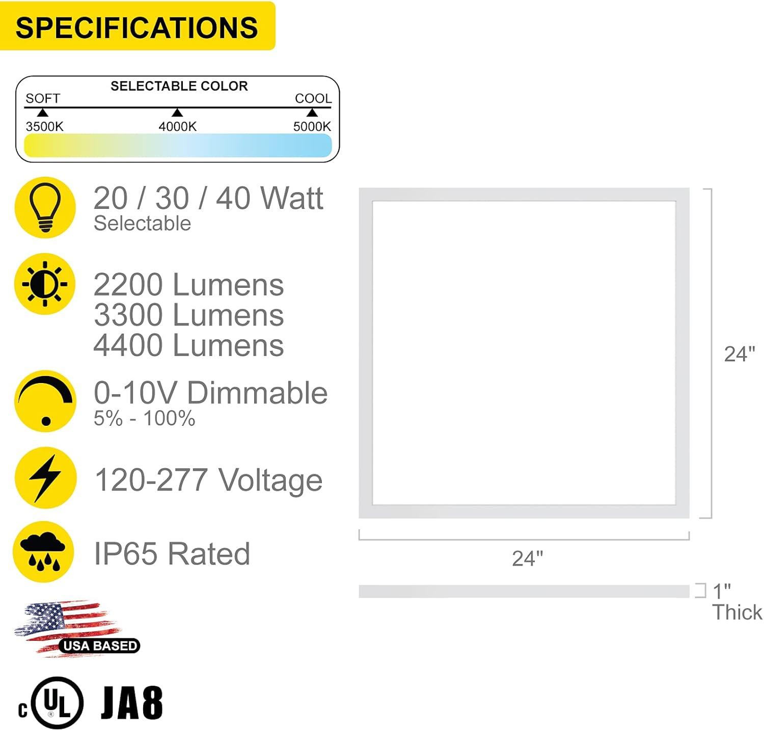 NUWATT 4 Pack 2x2 LED Panel for Drop-in Ceiling, 40W/30W/20W Selectable, 3 Color Select, 3500K/4000K/5000K, Super Bright 4400LM, 0-10V Dimmable Flat Backlit Fixture, 120V-277V, ETL Listed (Set of 4)