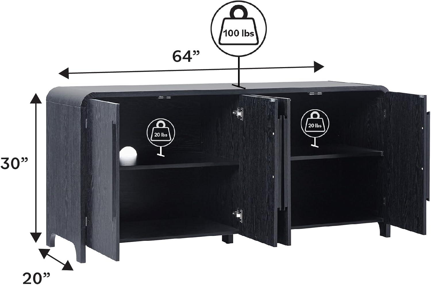 Walker Edison Modern 64" Sideboard with Rounded Edges, Black
