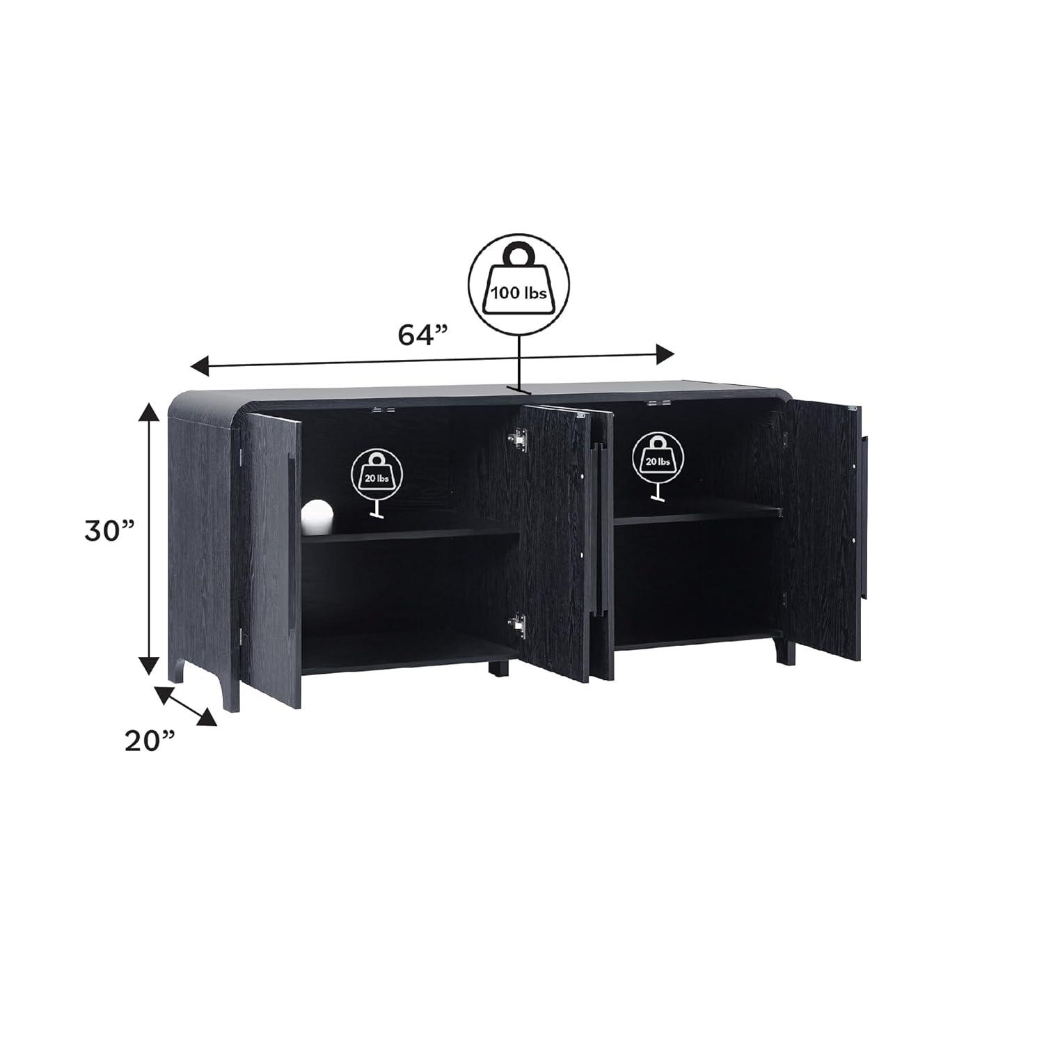 Walker Edison Modern 64" Sideboard with Rounded Edges, Black