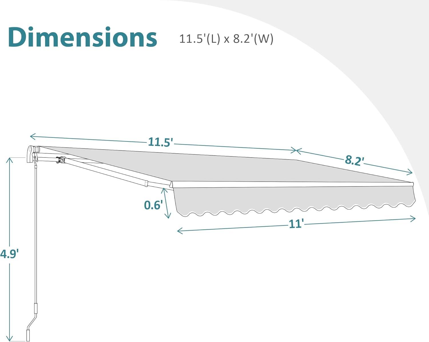 MCombo Patio Awning 12x8 Feet Sunshade Canopy for Manual Retractable Awnings, 4664 (Dark Grey)