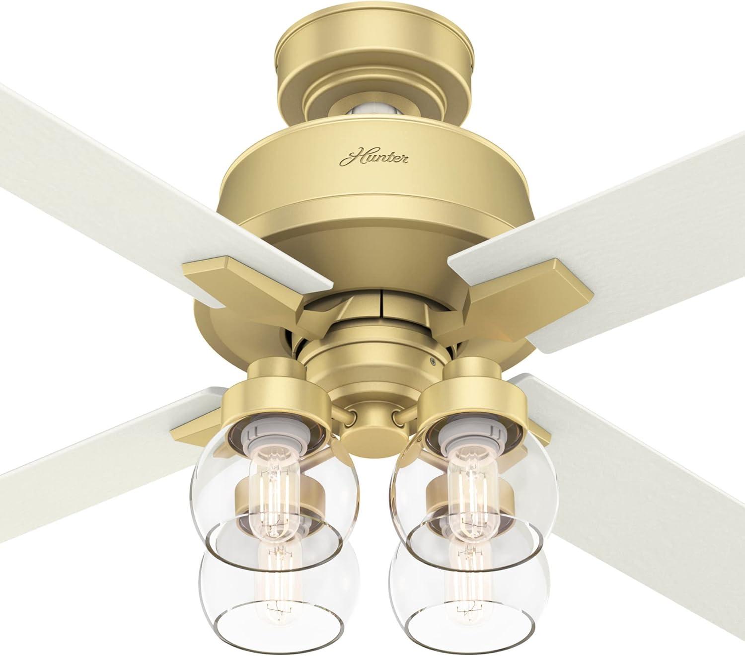 52" Modern Brass 4-Blade Ceiling Fan with Remote and Light