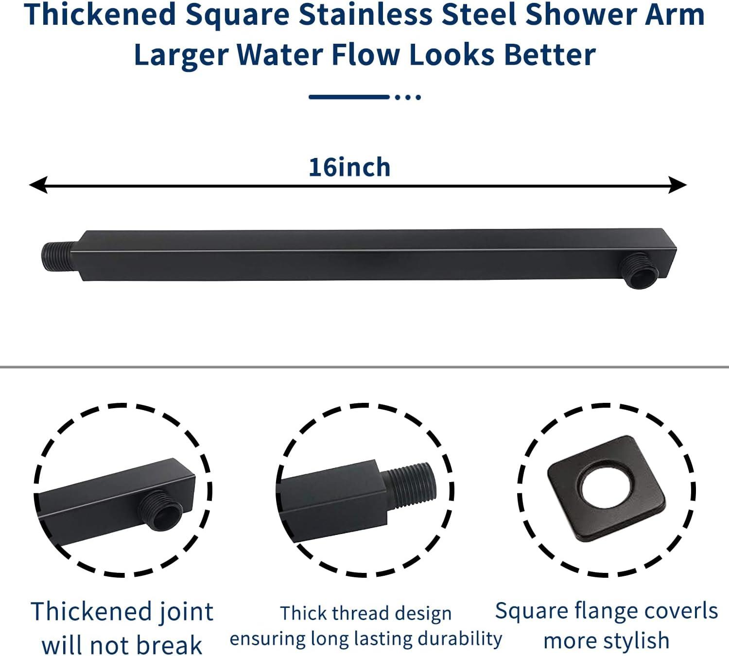 Large Matte Black Stainless Steel Rainfall Shower Head with Extension Arm