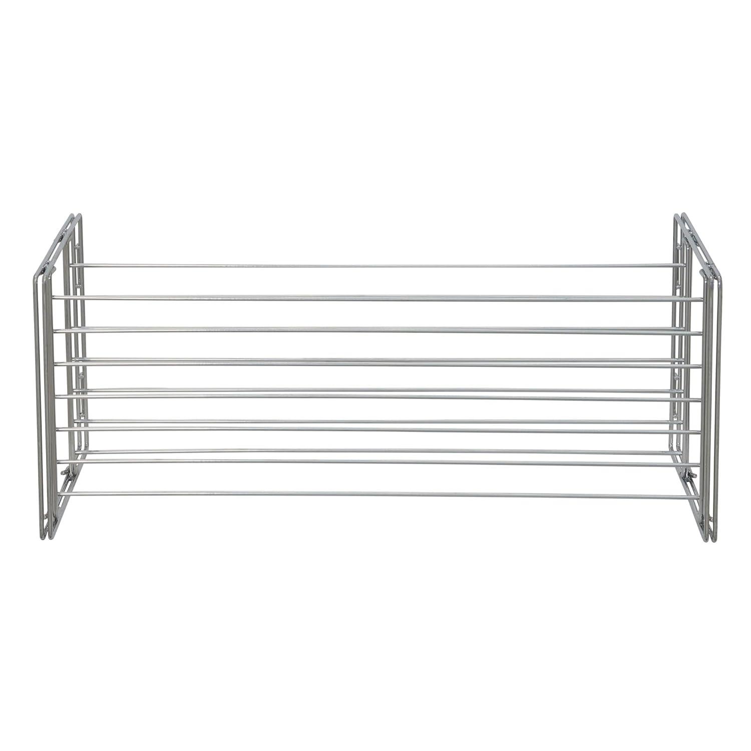 Chrome Stackable Two-Tier Shoe Rack with Flat Shelves