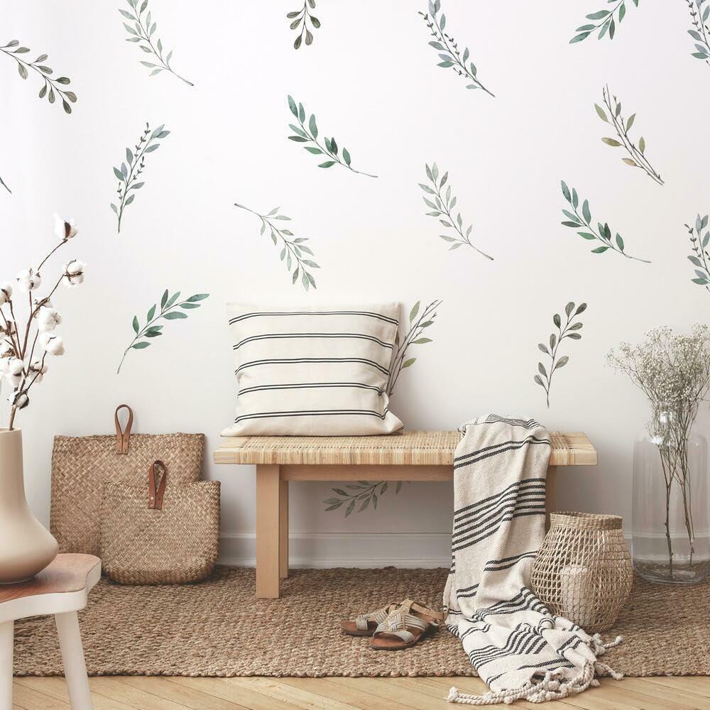 Country Leaves Peel and Stick Wall Decal - RoomMates: Vinyl Botanical Modern Decor, Self-Adhesive, 24pc