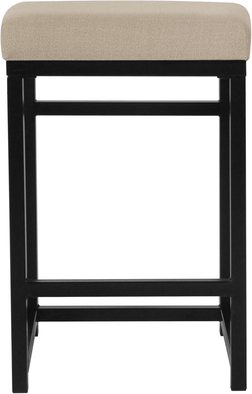 24" Open Back Metal Counter Height Barstool Light Tan - HomePop: Upholstered Rectangle Seat, Industrial Style