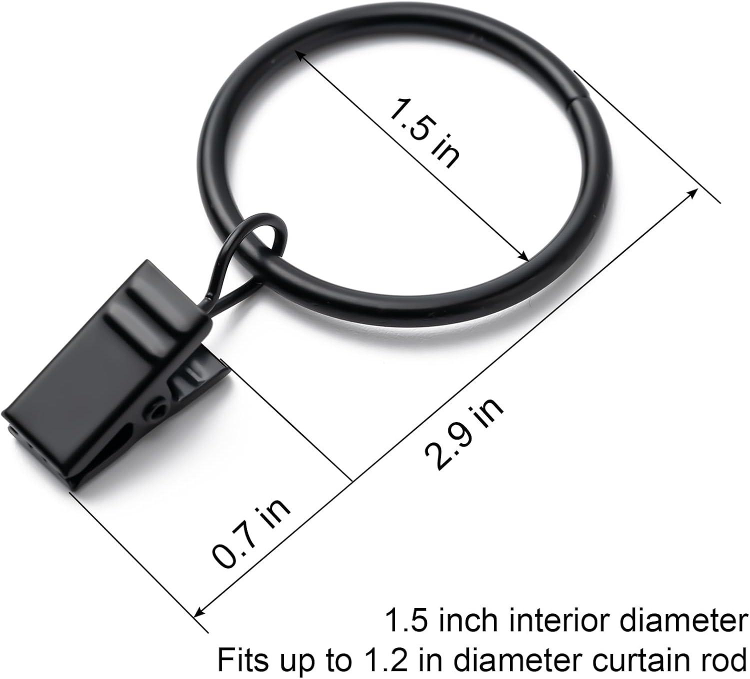 40 Pack Curtain Rings with Clips, Drapery Clips with Rings, Hangers Drapes Rings 1.26 Inch Interior Diameter, Fits up to 1 Inch Curtain Rod, Vintage Black Black 1.26" I D 40 Pack