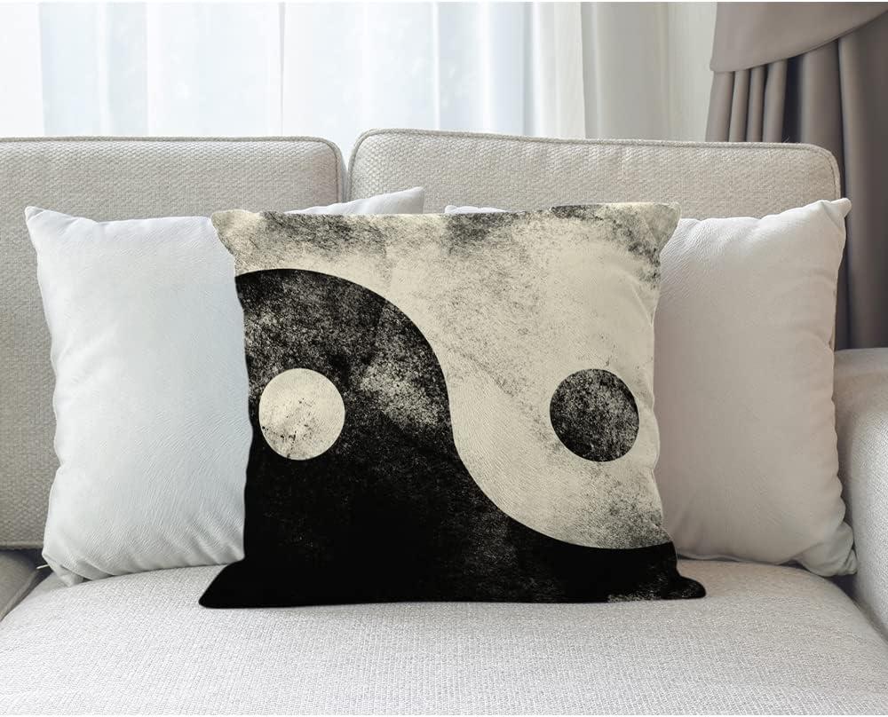 18x18 Inch Cushion Case Decor Yin Yang, Traditional Yin and Yang Sign Black White Farmhouse Throw Pillow Cover Home Pillowcase Decorations for Sofa Couch Office Car