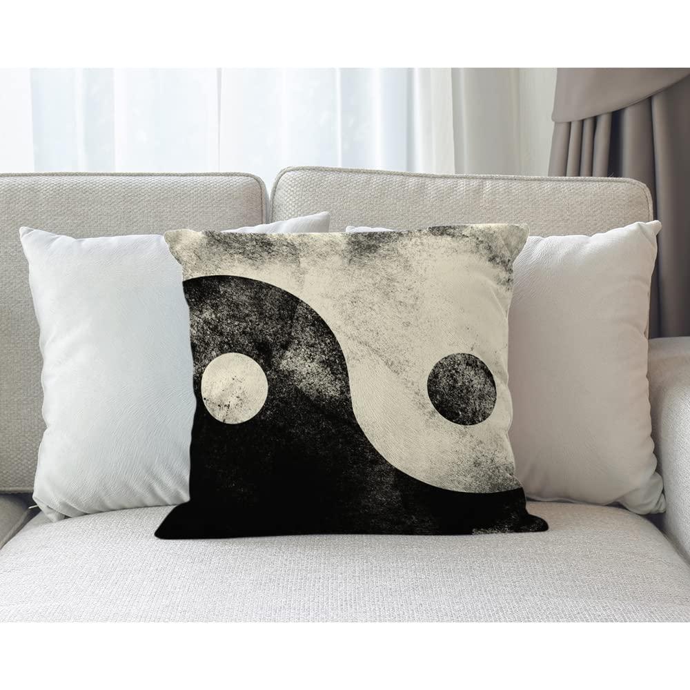 18x18 Inch Cushion Case Decor Yin Yang, Traditional Yin and Yang Sign Black White Farmhouse Throw Pillow Cover Home Pillowcase Decorations for Sofa Couch Office Car