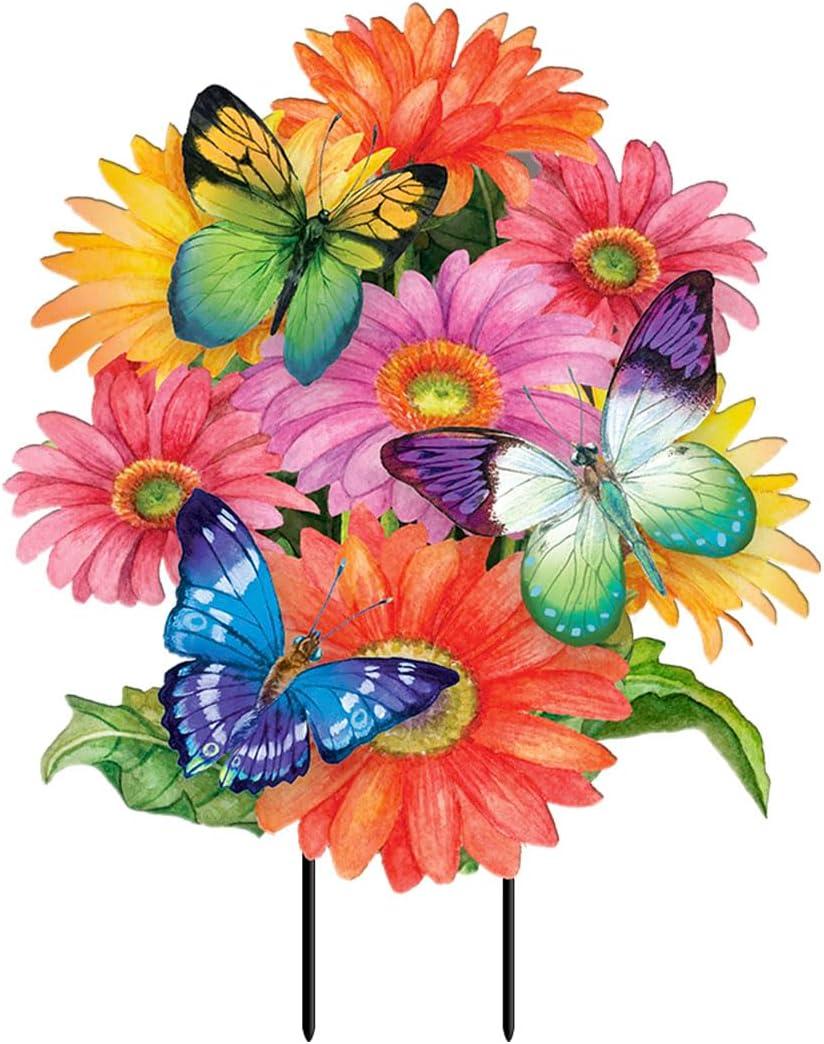 Colorful Butterfly and Flower Metal Lawn Art 27.5" x 17"