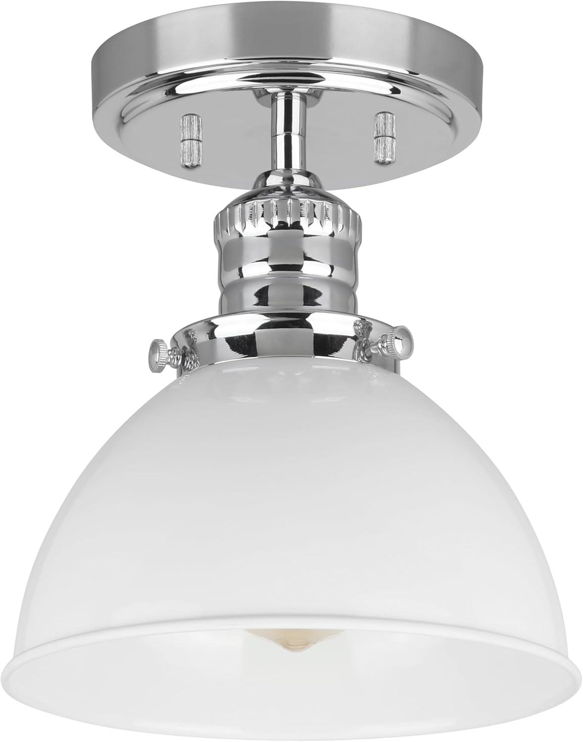 Savannah Chrome and White Semi Flush Ceiling Light Fixture