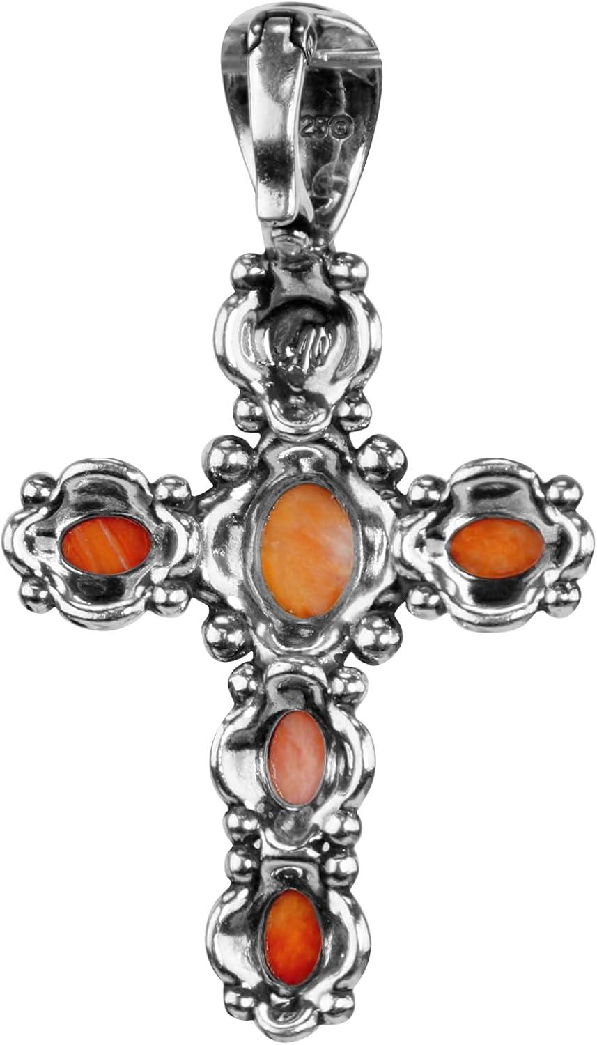 Sterling Silver Orange Spiny Oyster Cross Pendant