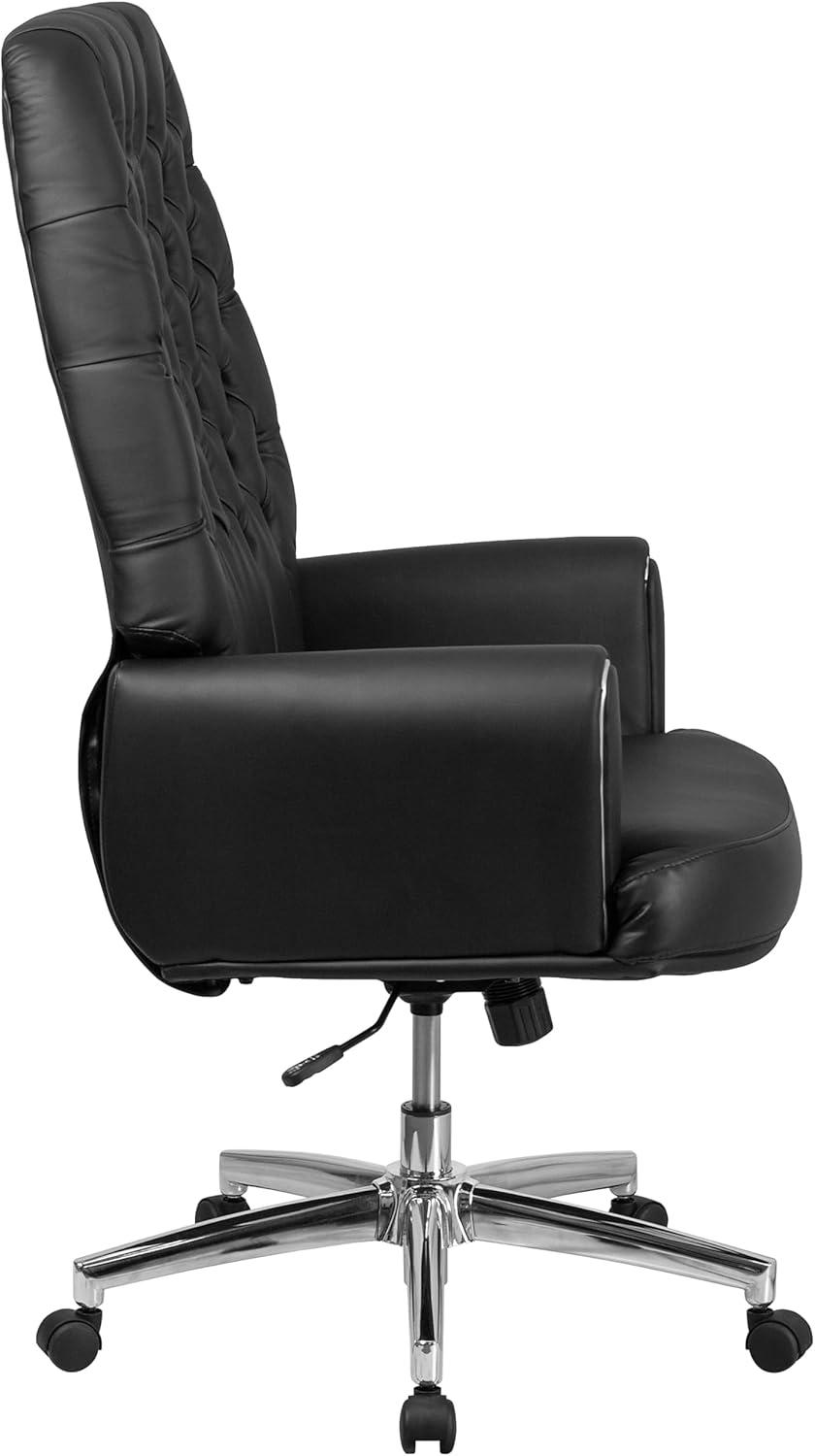 Flash Furniture Hansel High Back Traditional Tufted Black LeatherSoft Executive Swivel Office Chair with Silver Welt Arms