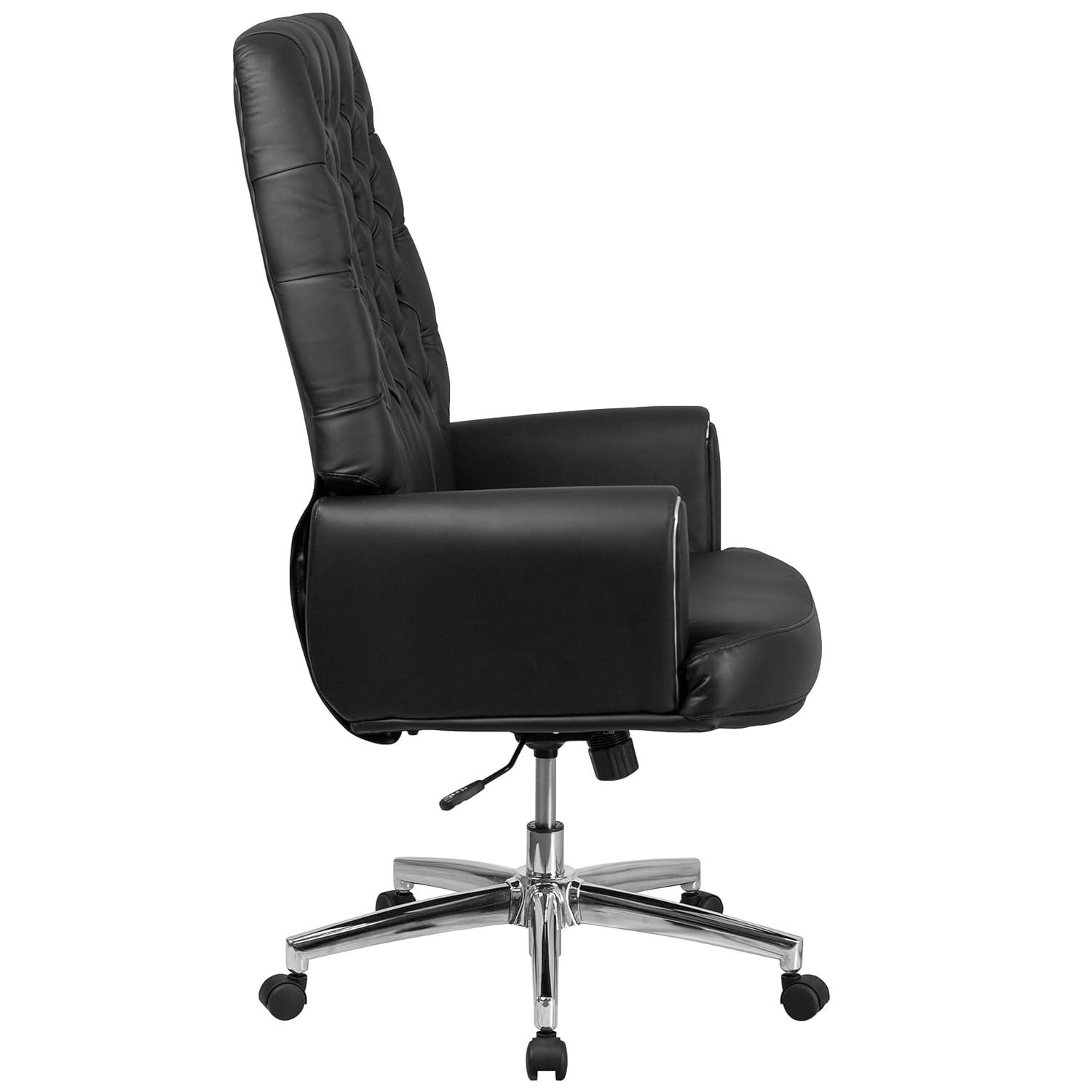 Flash Furniture Hansel High Back Traditional Tufted Black LeatherSoft Executive Swivel Office Chair with Silver Welt Arms