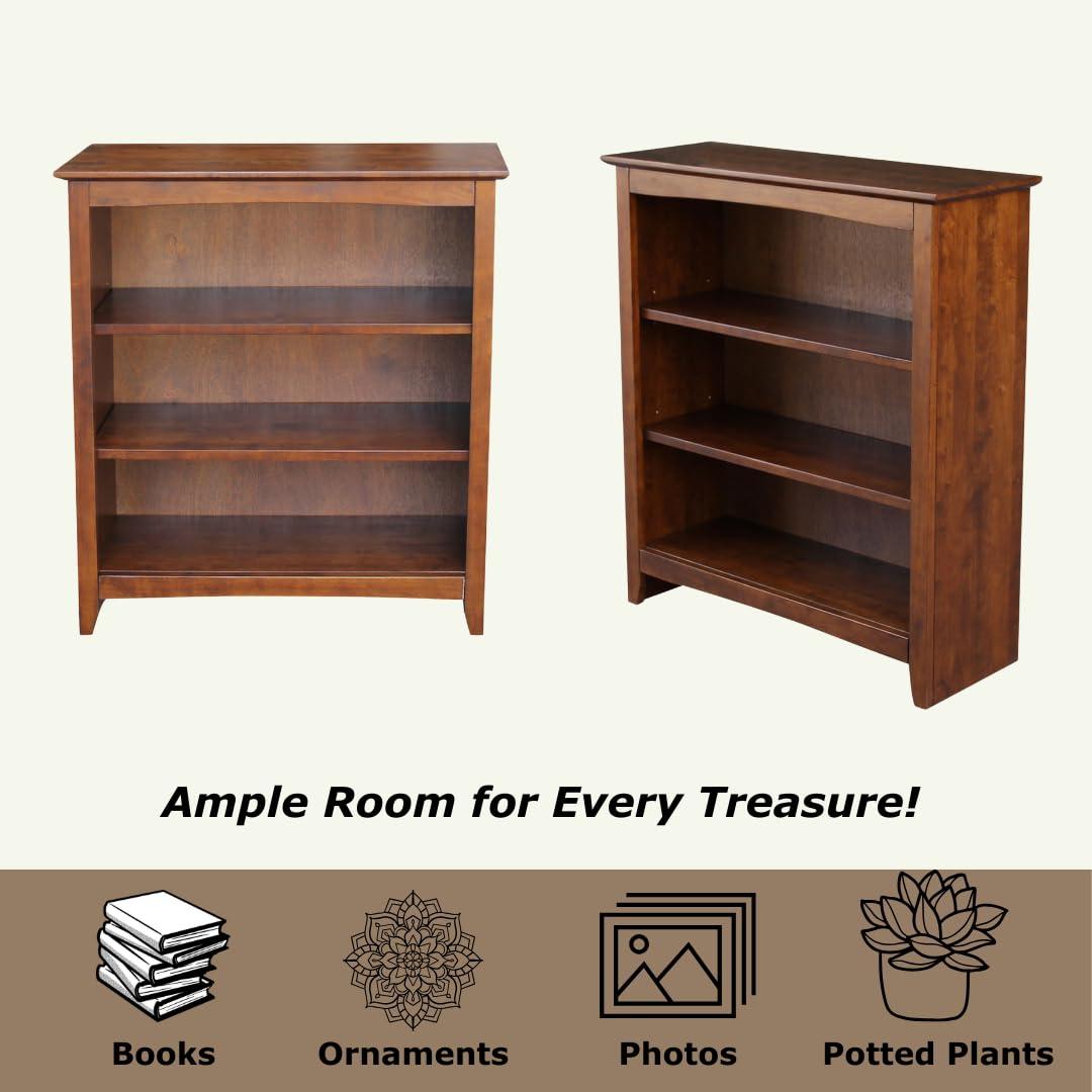 72" Shaker Bookshelf Espresso - International Concepts: Solid Parawood, 6 Fixed Shelves