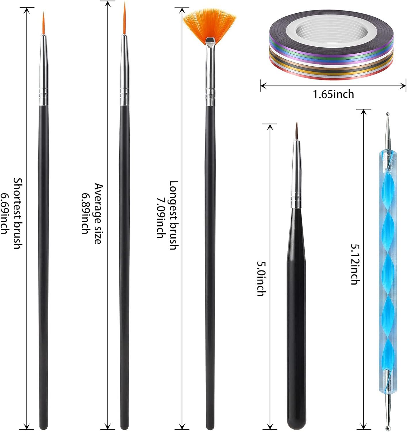 JacobsParts 20-Piece Professional Nail Art Brushes Set, Dotting Tools, Dust Brush, Nail Drawing Pen for Perfect Manicure and Detailed Designs (Black)