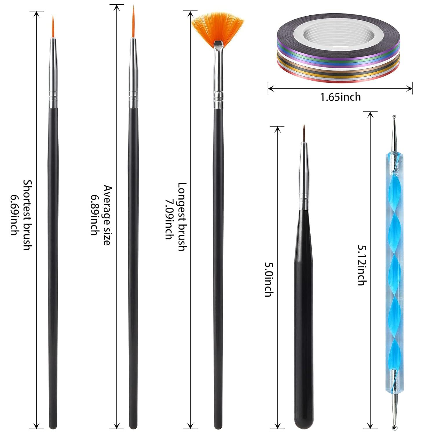 JacobsParts 20-Piece Professional Nail Art Brushes Set, Dotting Tools, Dust Brush, Nail Drawing Pen for Perfect Manicure and Detailed Designs (Black)