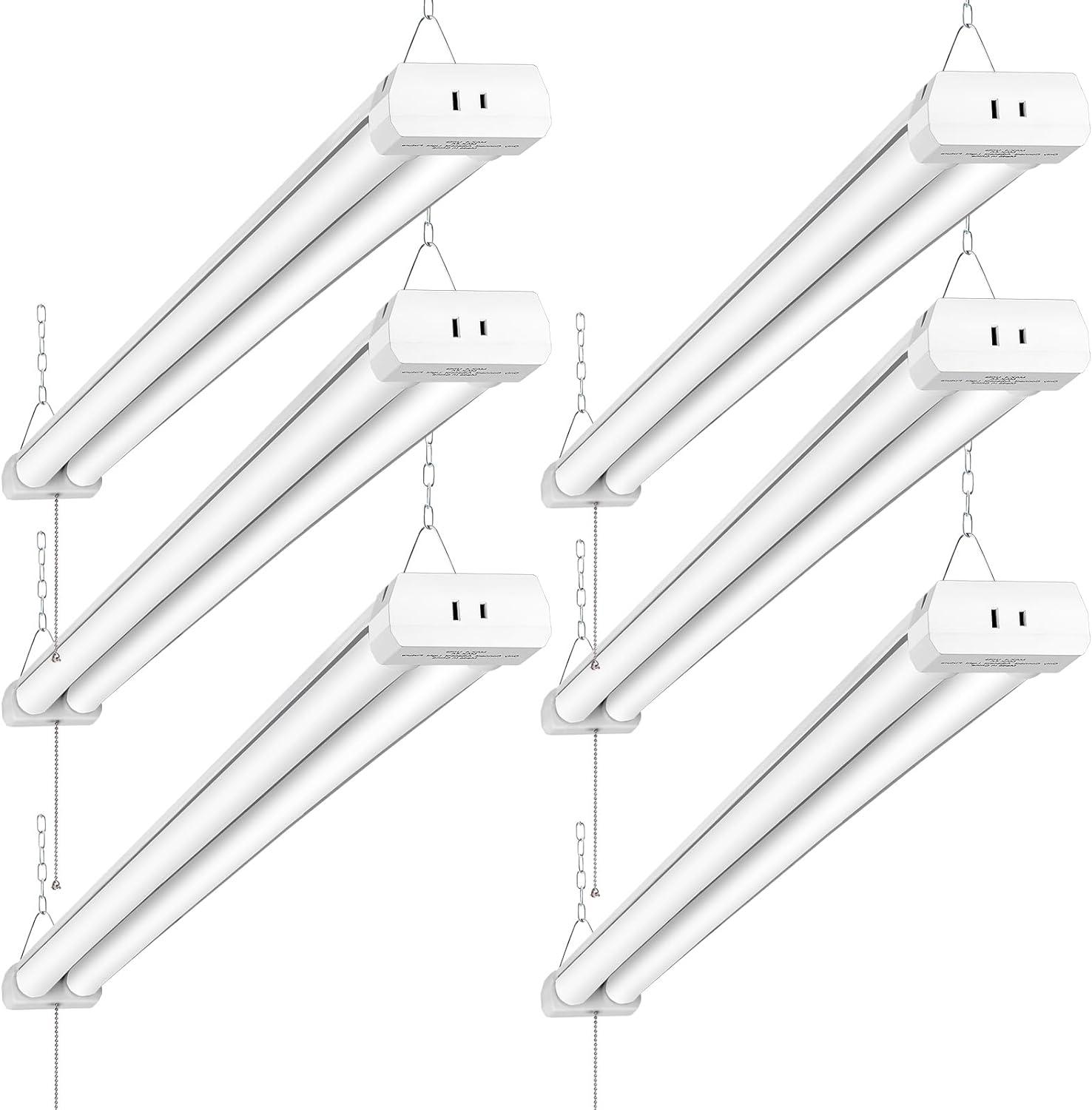 4FT Linkable LED Shop Light for Garages, 42W 4800LM 5000K Daylight White LED Shop Lights, LED Ceiling Light, with Pull Chain (ON/Off), Linear Worklight Fixture with Plug, 4 Pack