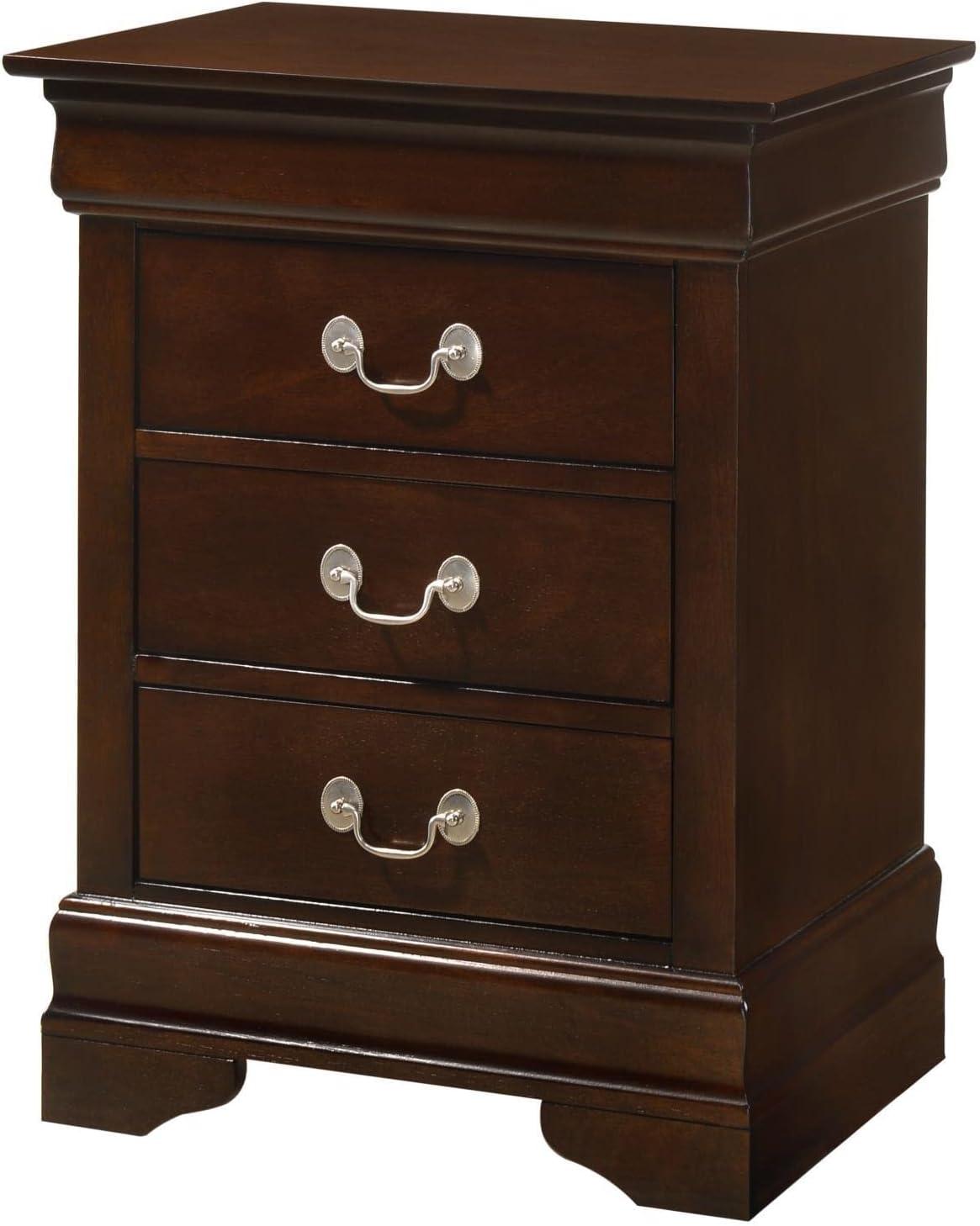 Cappuccino 3-Drawer Solid Wood Nightstand with Veneer Finish