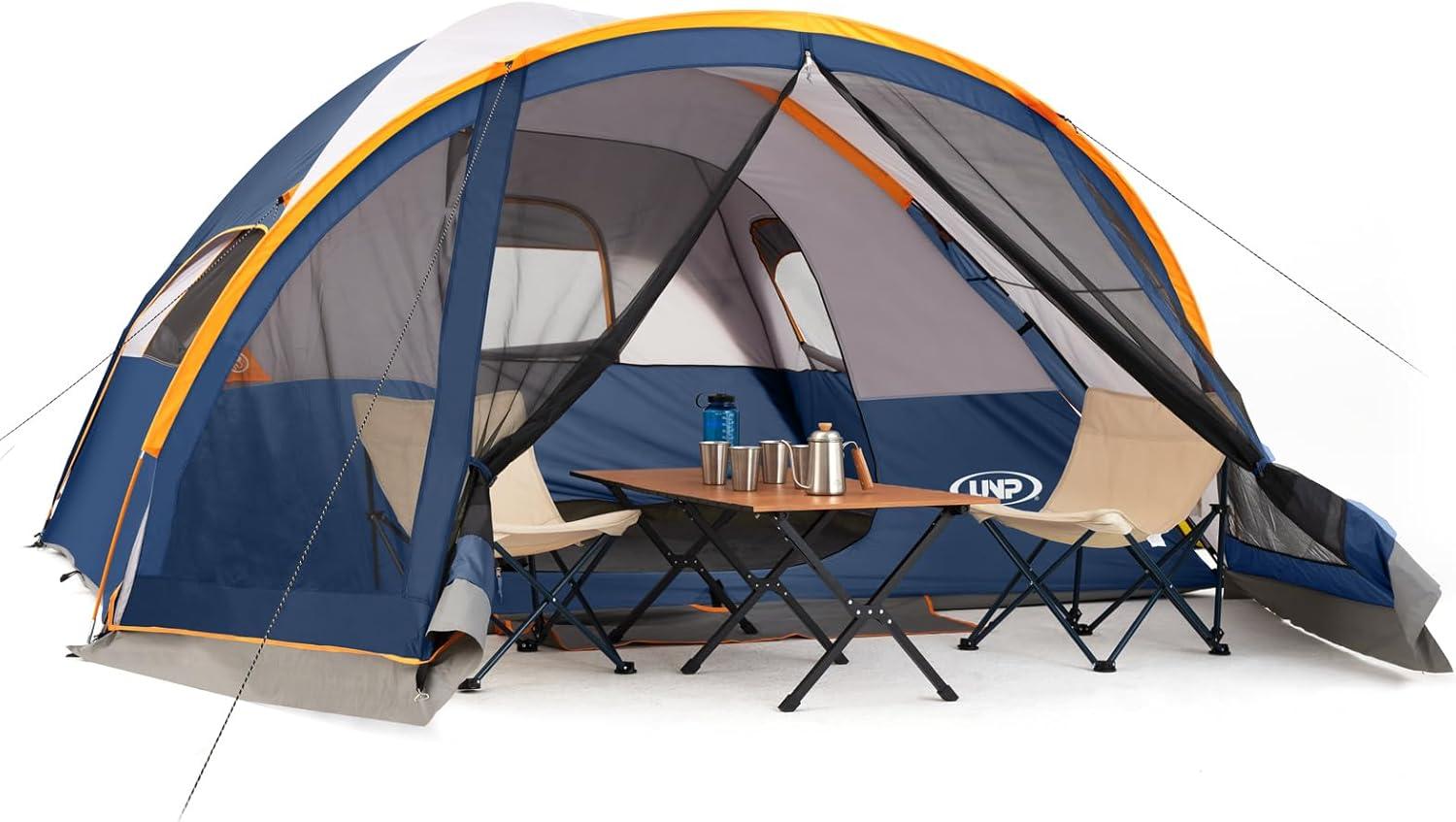 UNP Camping Tent with Screen Room, Portable 6 Person Camping Tent with Screen Porch, Family Dome Tent for Camping Outdoor - 14'x11'x72''(H)