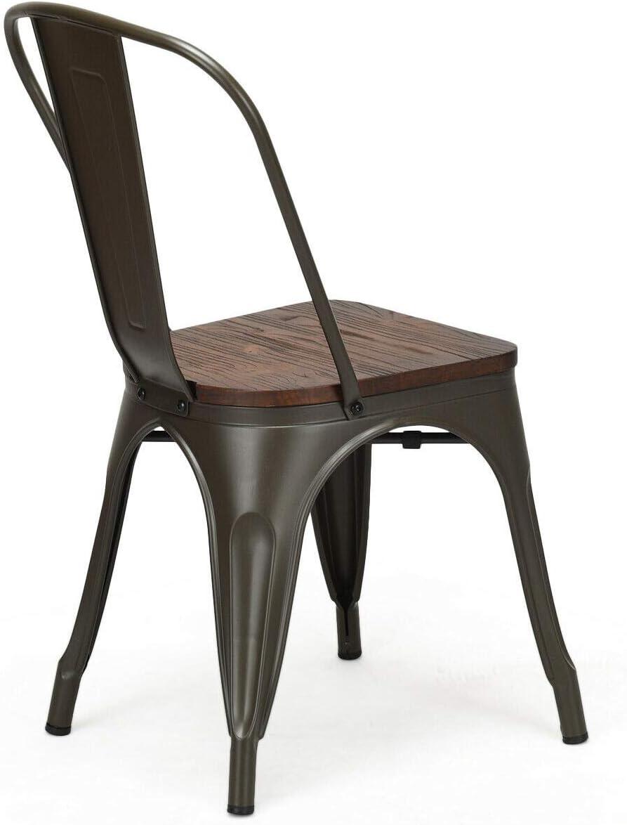 Costway Set of 4 Style Metal Dining Side Chair Wood Seat Stackable Bistro Cafe