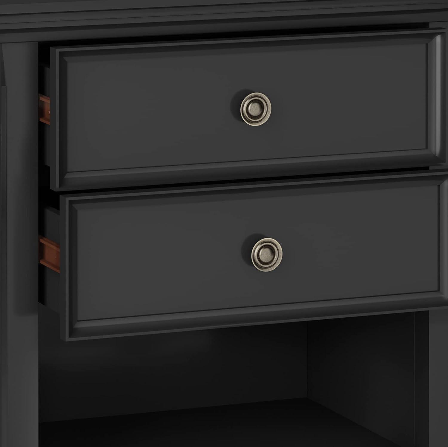 Simpli Home Amherst 24"W 2-Drawer Solid Wood Nightstand with Open Shelf