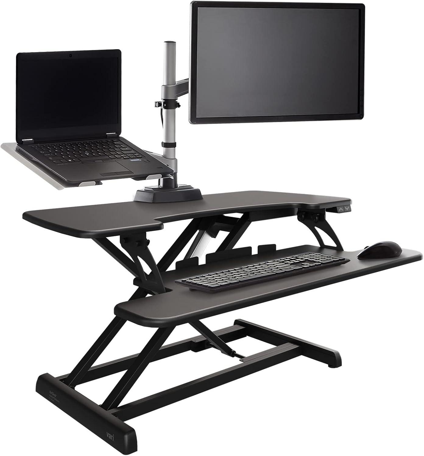 Vari VariDesk Pro Plus 36 - Adjustable Desk Converter with 11 Height Settings - Laptop Sit Stand Desk Riser for Table Tops and Home Office- Fully Assembled with Spring Loaded Lift- Black