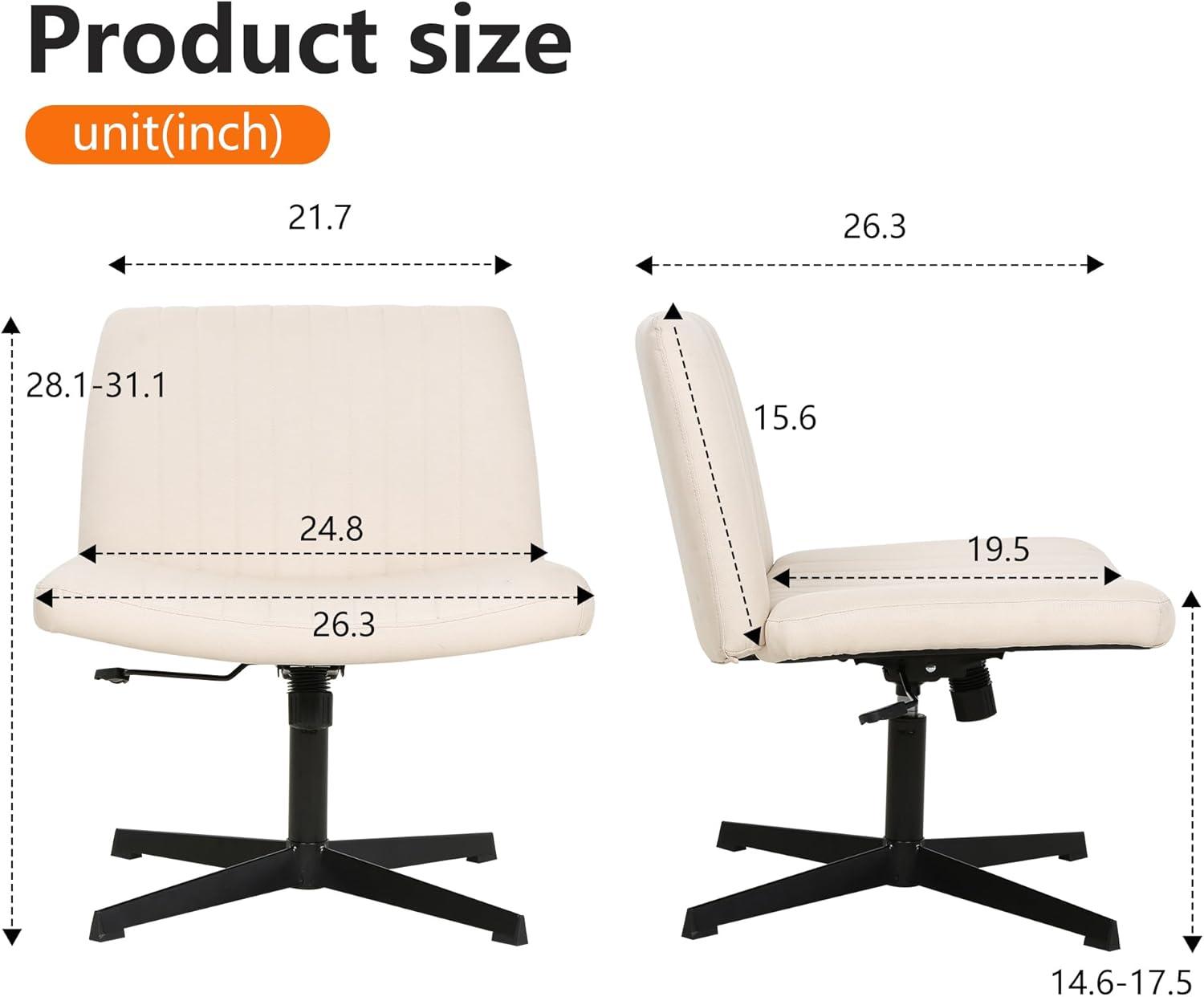 Criss Cross Chair, Armless Cross Legged Desk Chair Wide Seat Computer Task Chair  Modern Height Adjustable Mid Back Chair No Wheels （Beige）