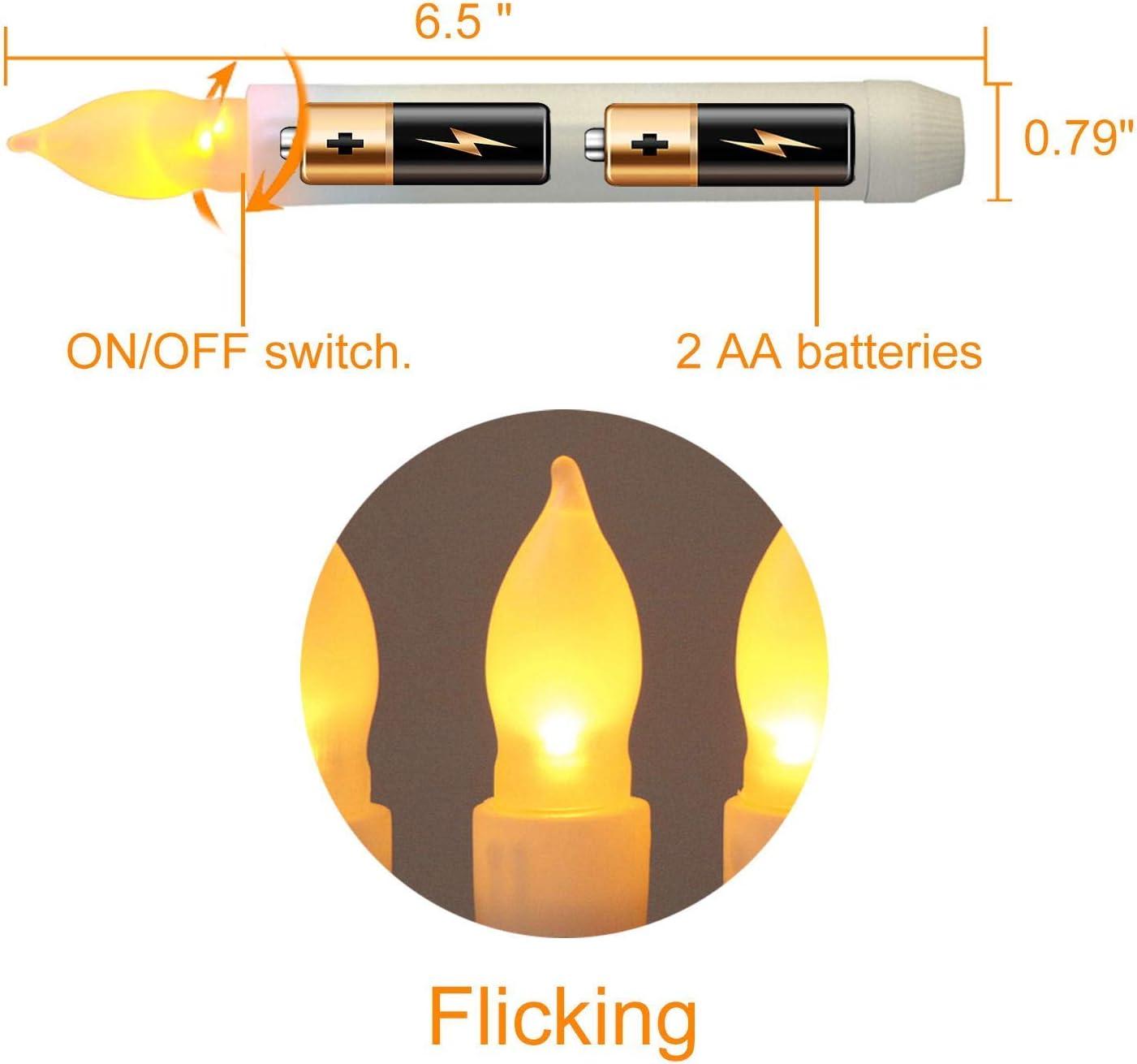 NEWEEN Set of 24 Flamelesss LED Taper Candles with Warm White Flickering Flame Light, Battery Operated Floating Candles, LED Taper Handheld Candlesticks for Church Party Halloween Decorations