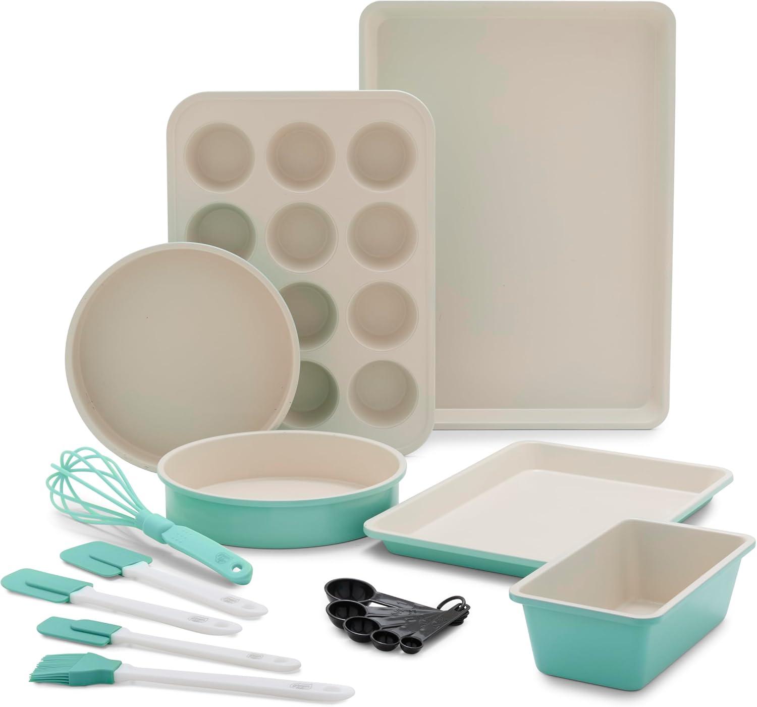 Turquoise Ceramic Nonstick 12-Piece Bakeware Set with Utensils