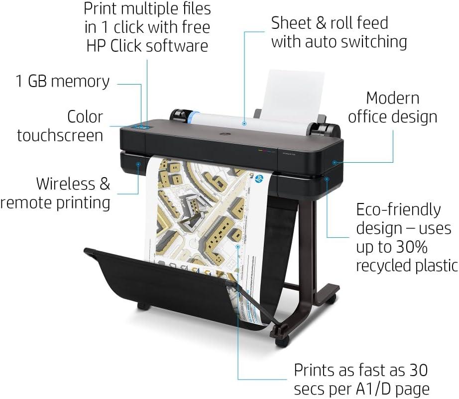 HP Designjet T630 A0 Inkjet Large Format Printer - Includes Printer - 24" Print Width - Color - 30 Second Color Speed - 2400 x 1200 dpi - 1 GB - USB - Ethernet - Wireless LAN - Wi-Fi Direct