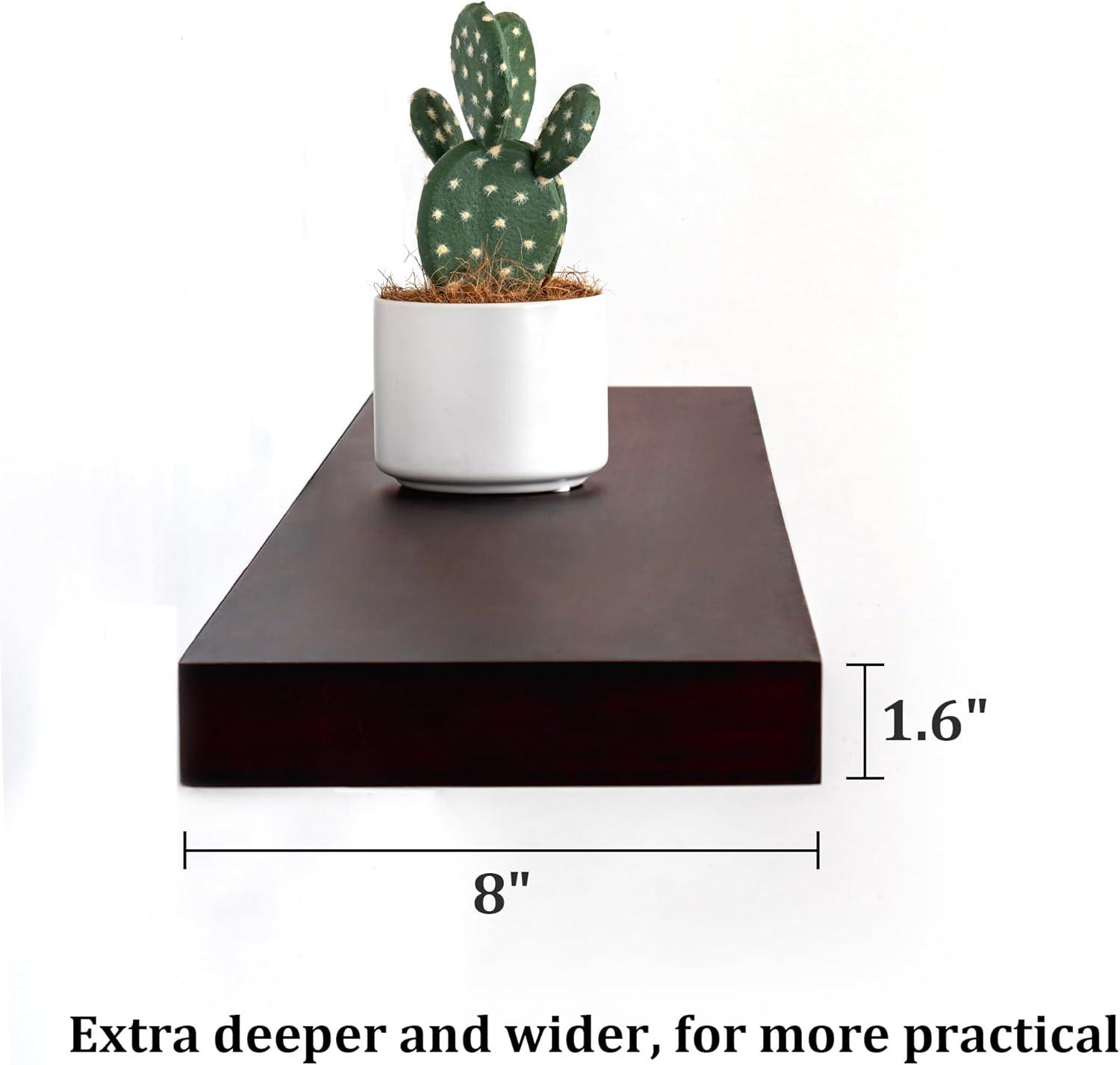 24 Inch Floating Shelves Set of 2, Rustic Solid Wood Wall Mounted Shelves for Decor & Storage, Dark Walnut Shelves for Bedroom Kitchen Living Room - Dark Walnut